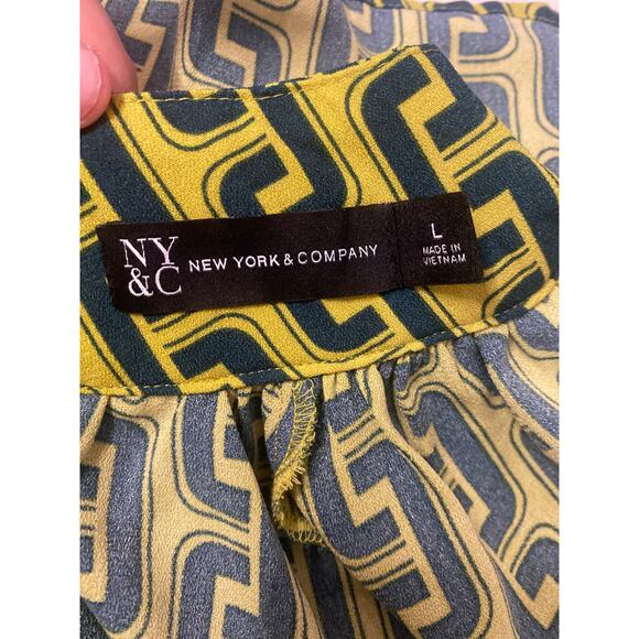 NY&CO Green High Neck Keyhole Top Geometric Print Long Sleeve Size Large - Picture 7 of 9